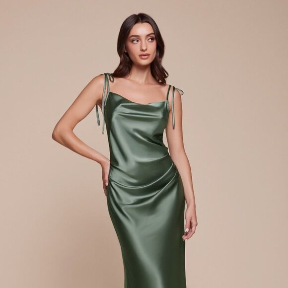 New Formal Sleeveless Bridesmaid Midi Dress w/ Cowl Neck & Tied Straps CD BD103 - Picture 1 of 9